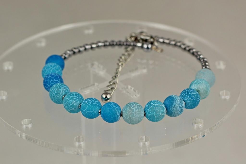 Браслет No name жесткий голубой агат 20 см Серебристый (30951059)