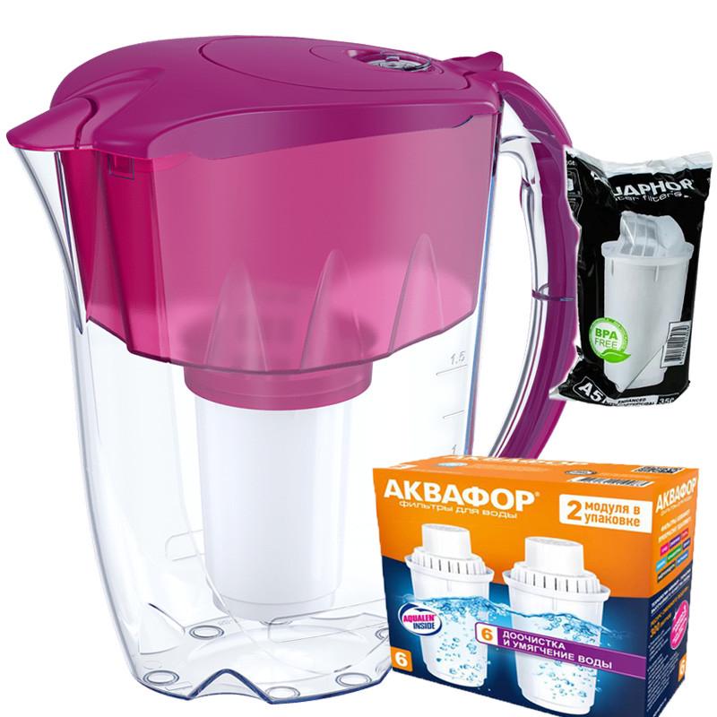 Фильтр-кувшин Аквафор Арктик А5 с двумя модулями В6 жесткость Цикламен (1927482172)