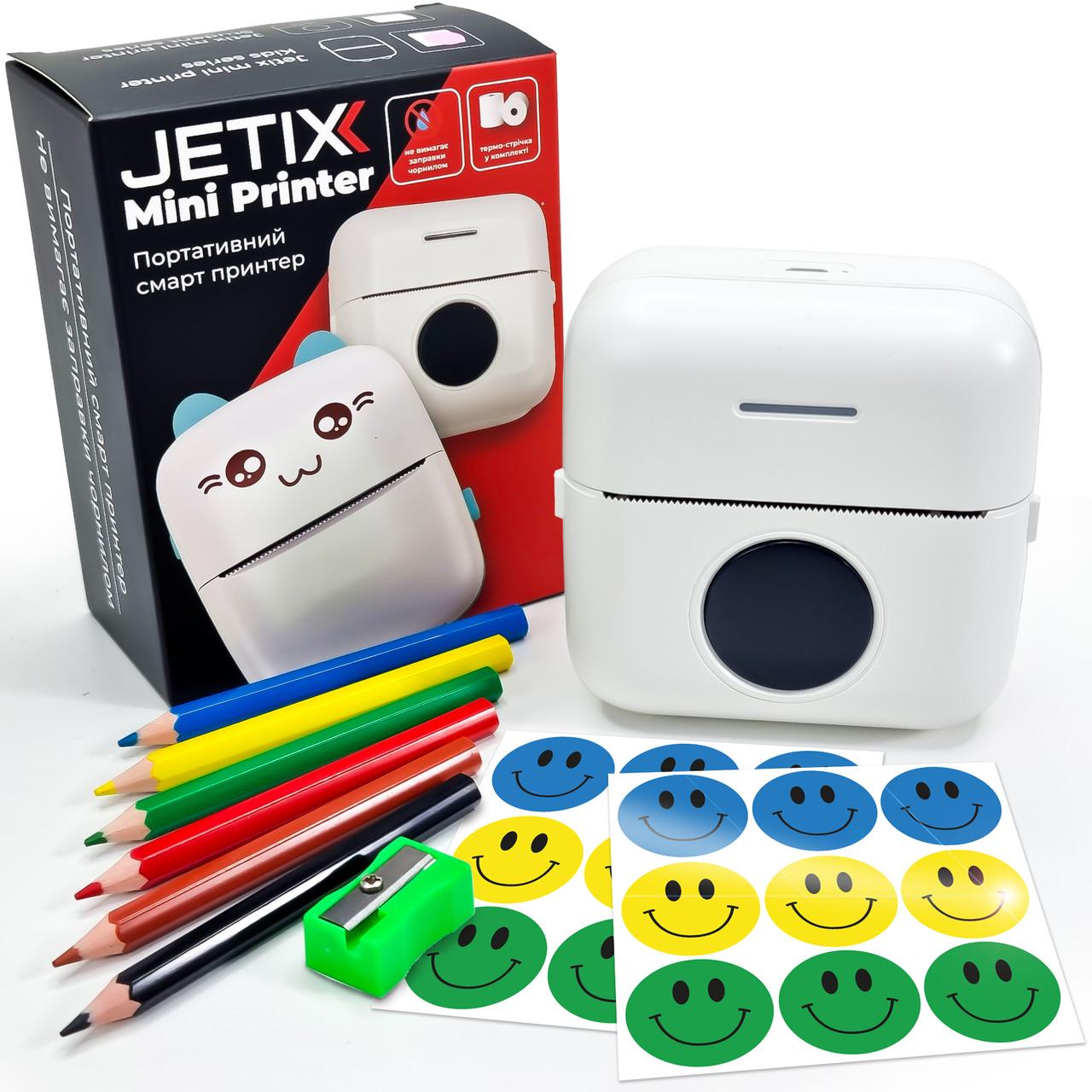 Термопринтер детский мобильный JETIX Mini printer Bluetooth с набором карандашей и стикеров (JMP-2-TPK3) - фото 1