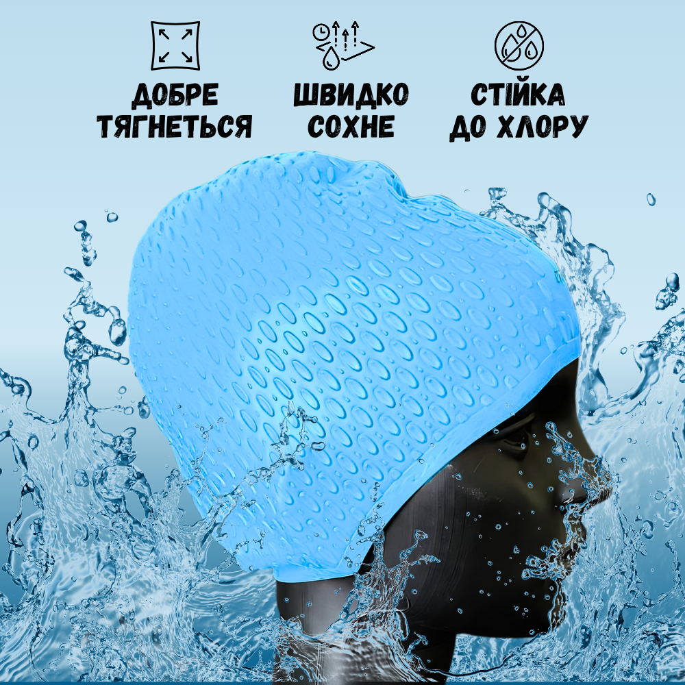 Шапочка для плавання для довгого волосся Hechpro Блакитний (1696) - фото 4 Шапочка для плавання для довгого волосся Hechpro Блакитний (1696) - фото 4