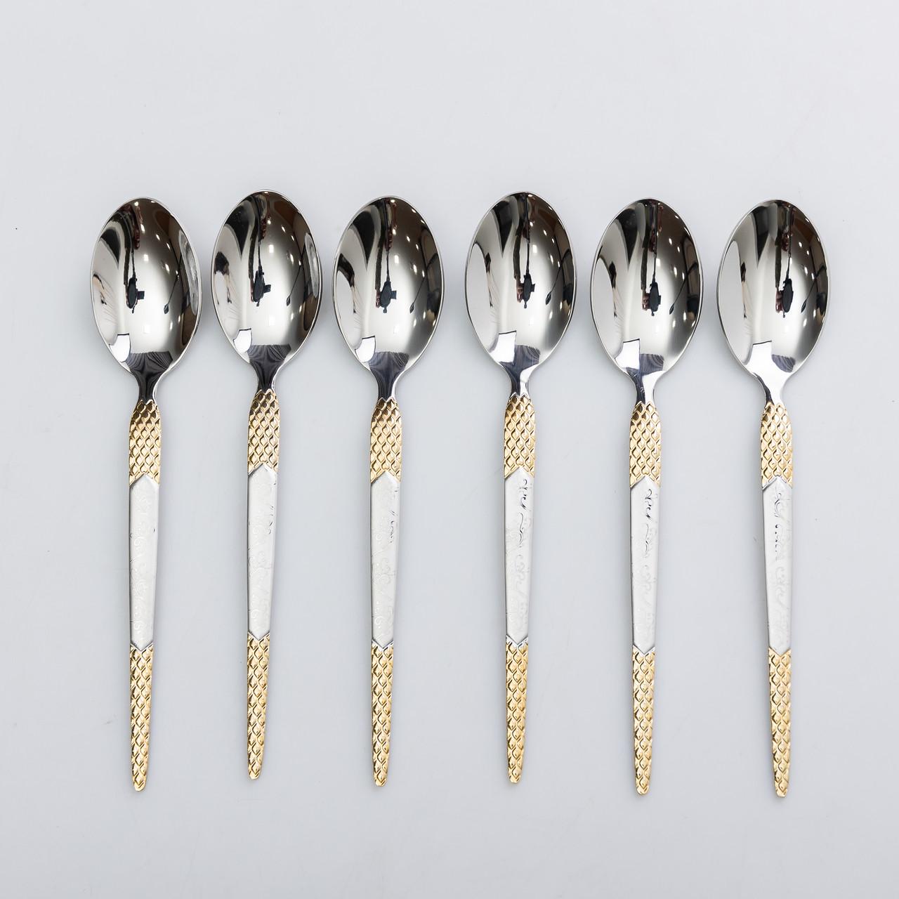 Набор чайных ложек из нержавеющей стали 15 см 6 шт. Серебреный/Золотой (6558)