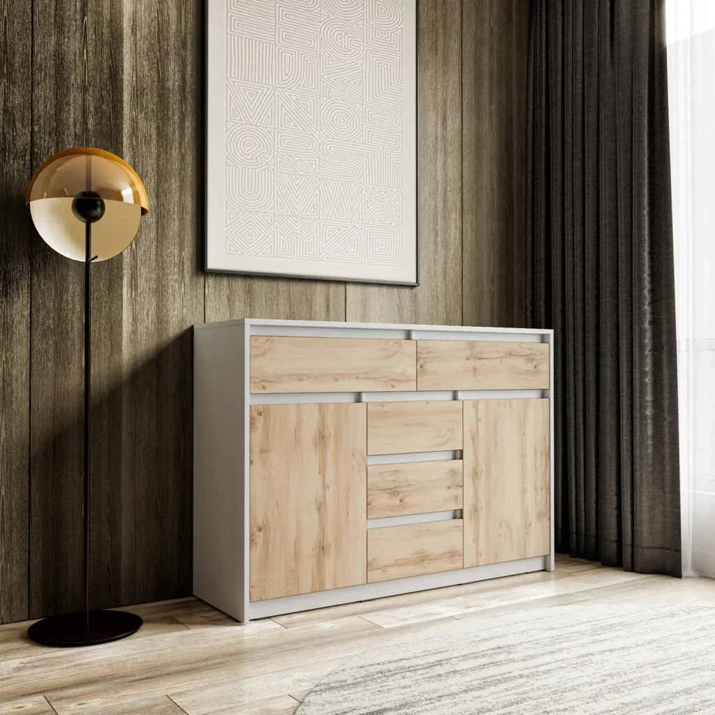 Комод КМД-227 с 5 выдвижными ящиками и дверцами 1270x910x400 мм Белый/Аппалачи