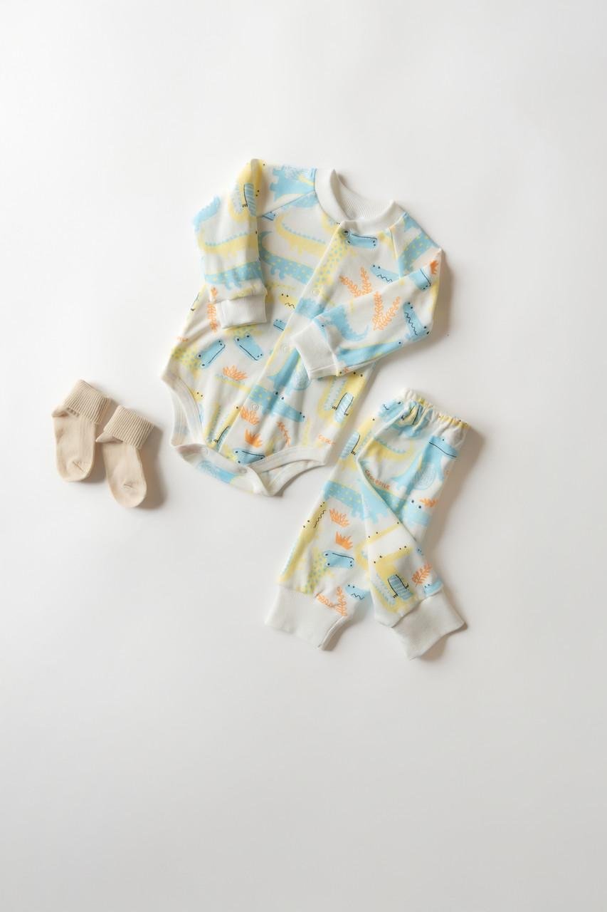 Комплект боді з довгим рукавом і штанці інтерлок Крокодил світлий 68 см (2702846367)