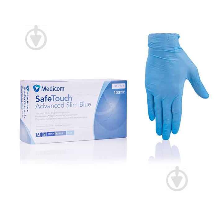 Нитриловые перчатки Medicom SafeTouch Advanced Slim Blue S 4г/м 100шт/уп (Medicom Slim Blue S) - фото 1