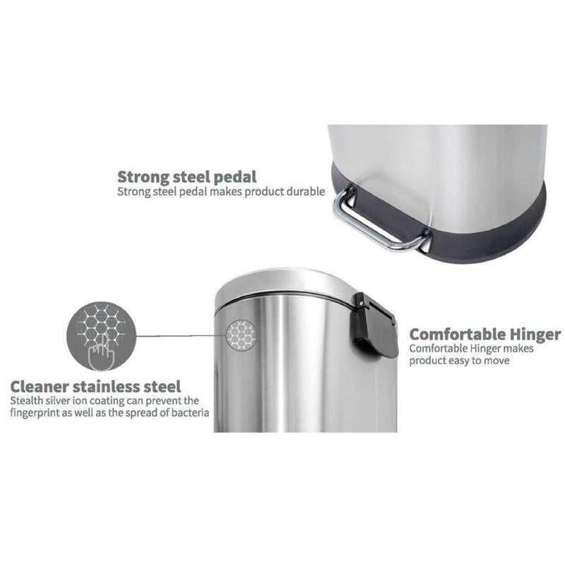 Мусорное ведро овальное MIXXUS Premium Strong-TC0105 SS Color с плавным закрыванием 5 л Нержавеющая сталь - фото 9