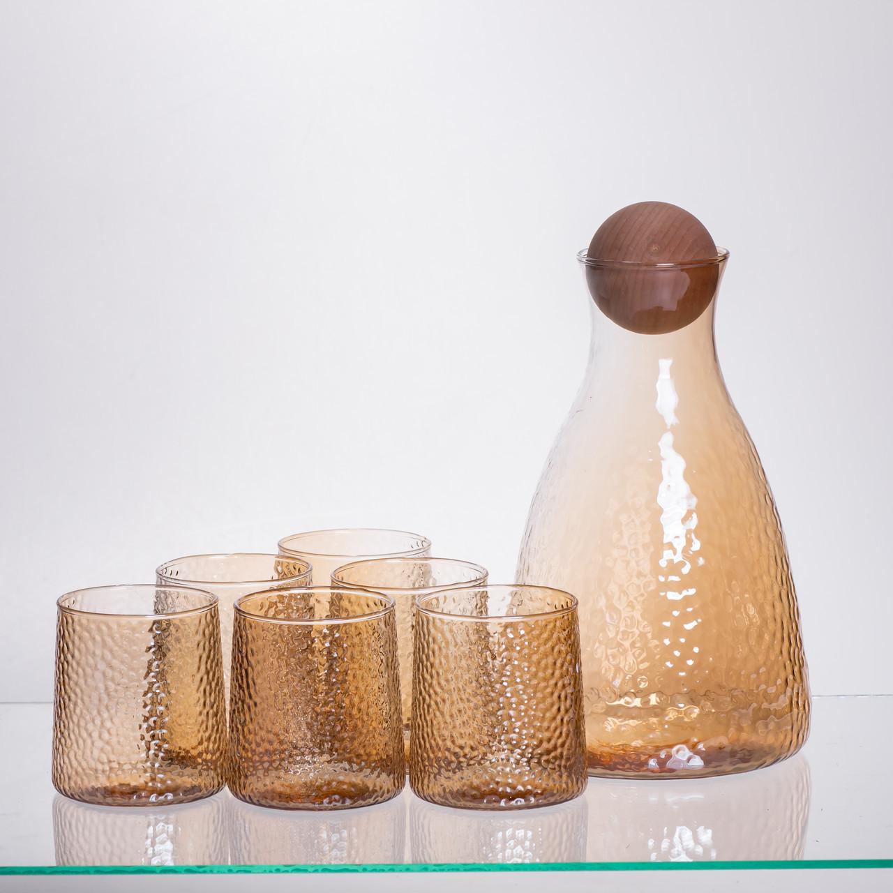 Набір для напоїв графин з бамбуковою кришкою та 6 склянок Коричневий (64486-36)