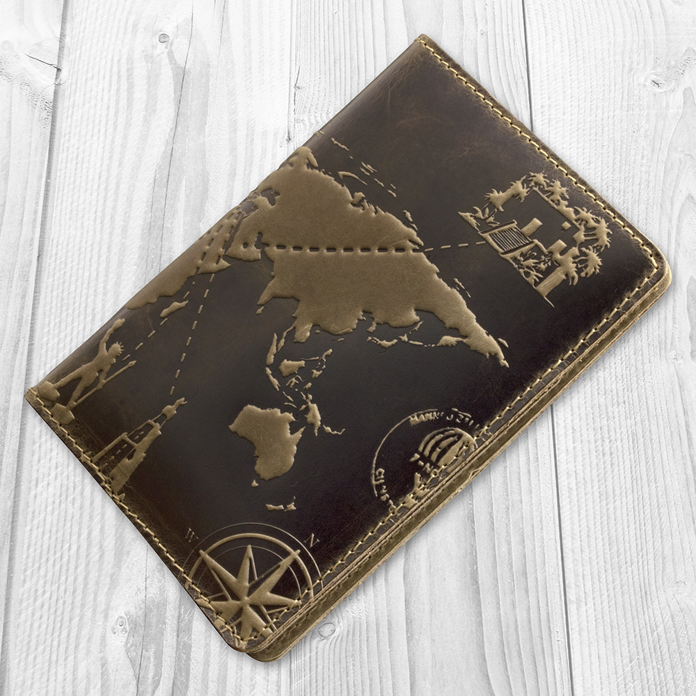 Портмоне 7 Wonders of The World из натуральной кожи Оливковый (PB-02-S19-1020-T002)