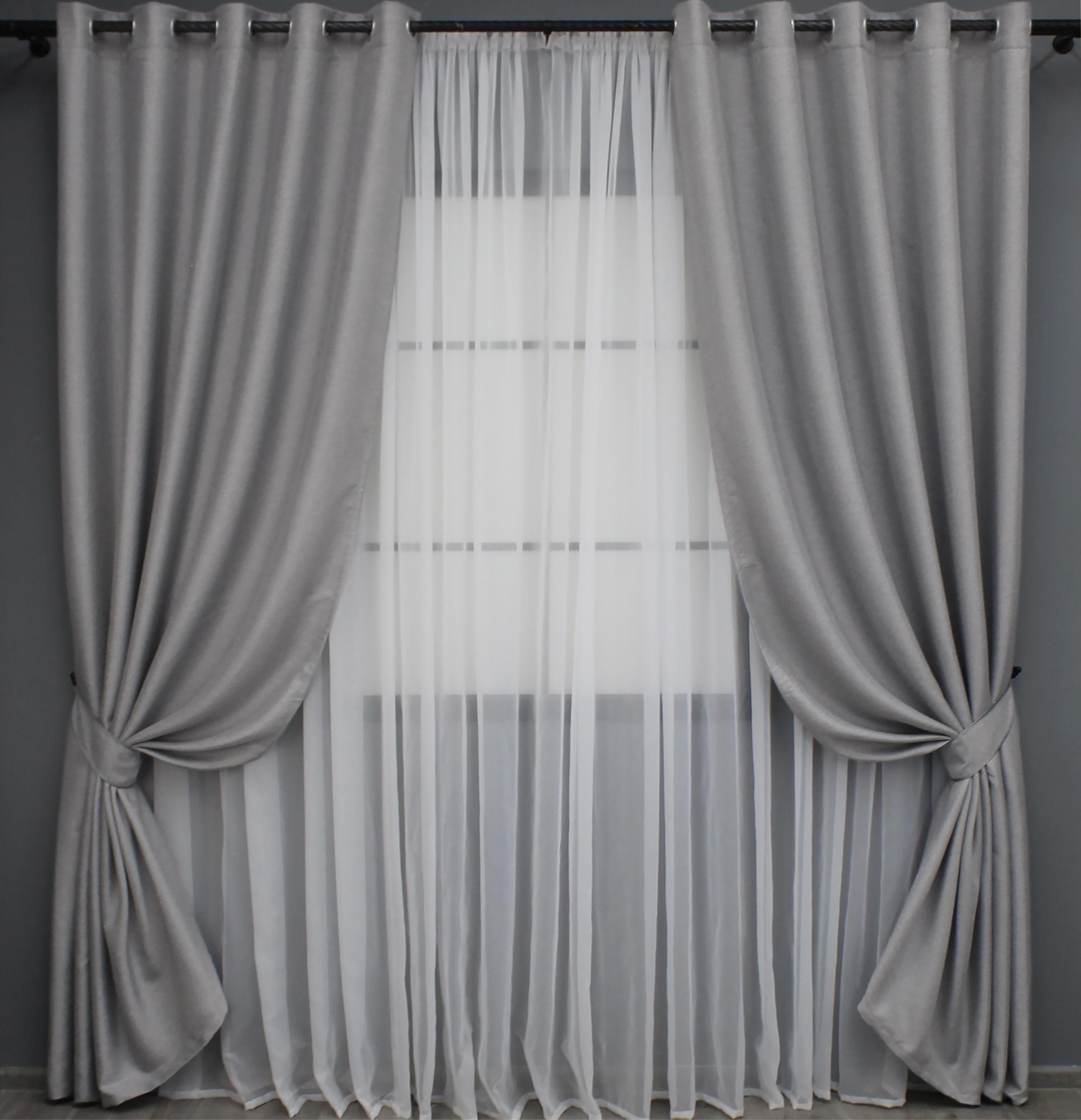 Комплект штор на люверсах VR-Textil Лен-Блекаут 1397ш 150х250см 2 шт. Серый (37-0136)