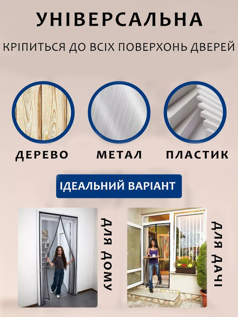 Москітна сітка для дверей фіранка 90х210 см на 34 магнітах Чорний - фото 7