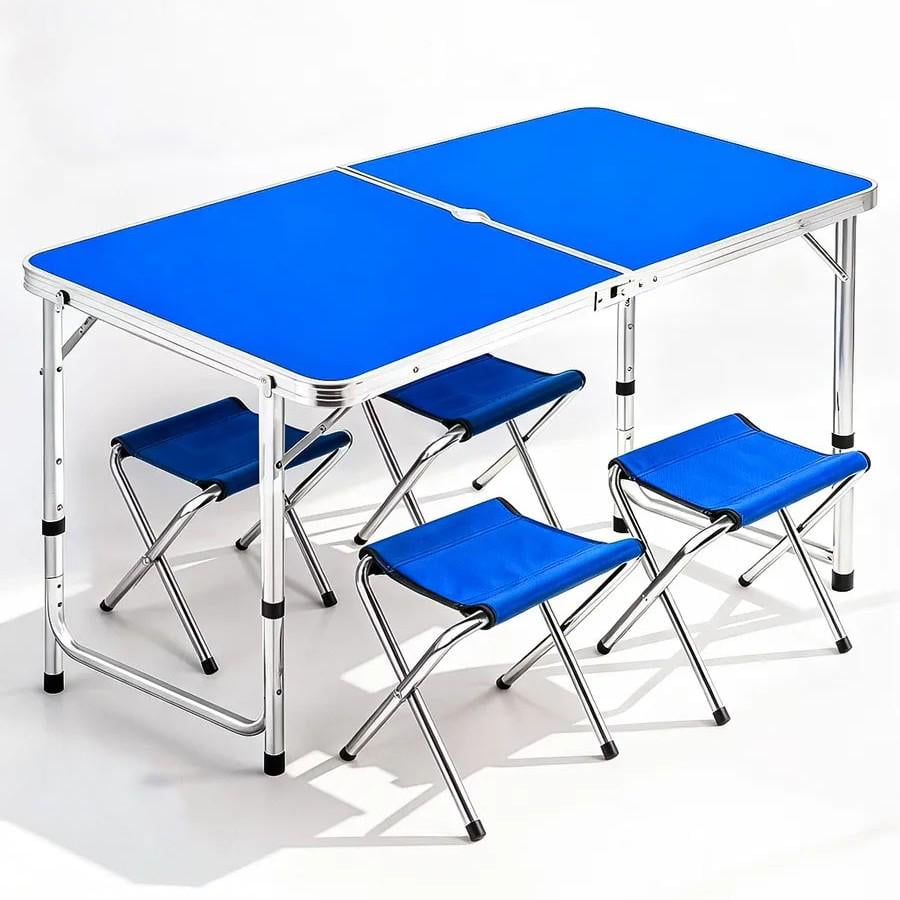 Стіл для пікніка та 4 стільці з ручкою для перенесення 120х60х70 см Синій