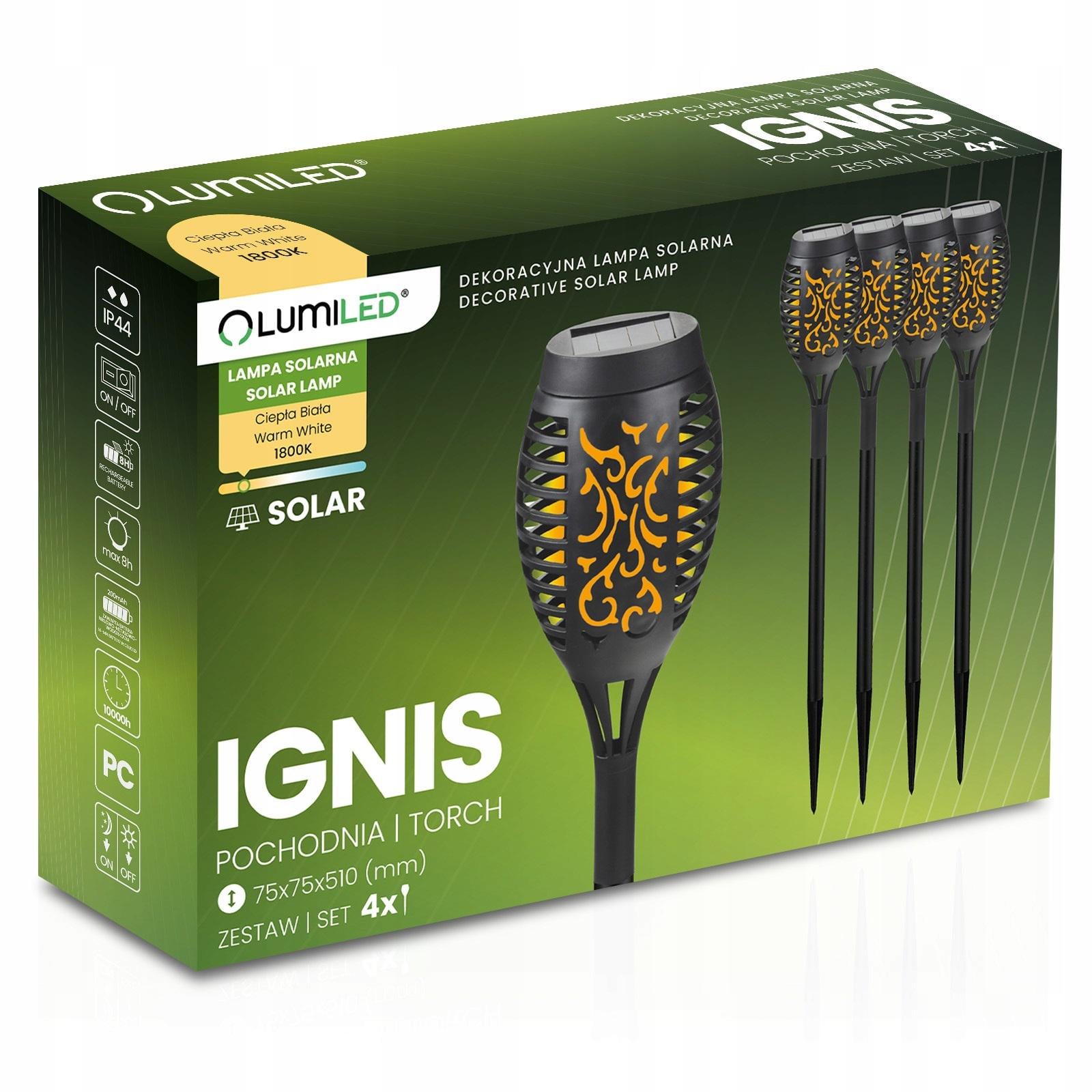 Набор садовых ламп LED солнечный Lumiled Ignis факел с эффектом пламени 4 шт. (34147043)