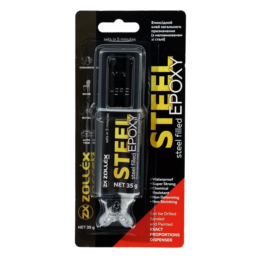 Клей двокомпонентний епоксидний Zollex Super Epoxy з наповнювачем зі сталі ST-400 35 г (4364) Клей двокомпонентний епоксидний Zollex Super Epoxy з наповнювачем зі сталі ST-400 35 г (4364)