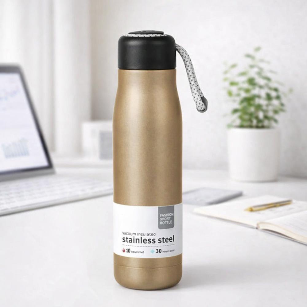 Термос спортивный вакуумный 124698 500 мл из нержавеющей стали 304 со шнурком Золотистый