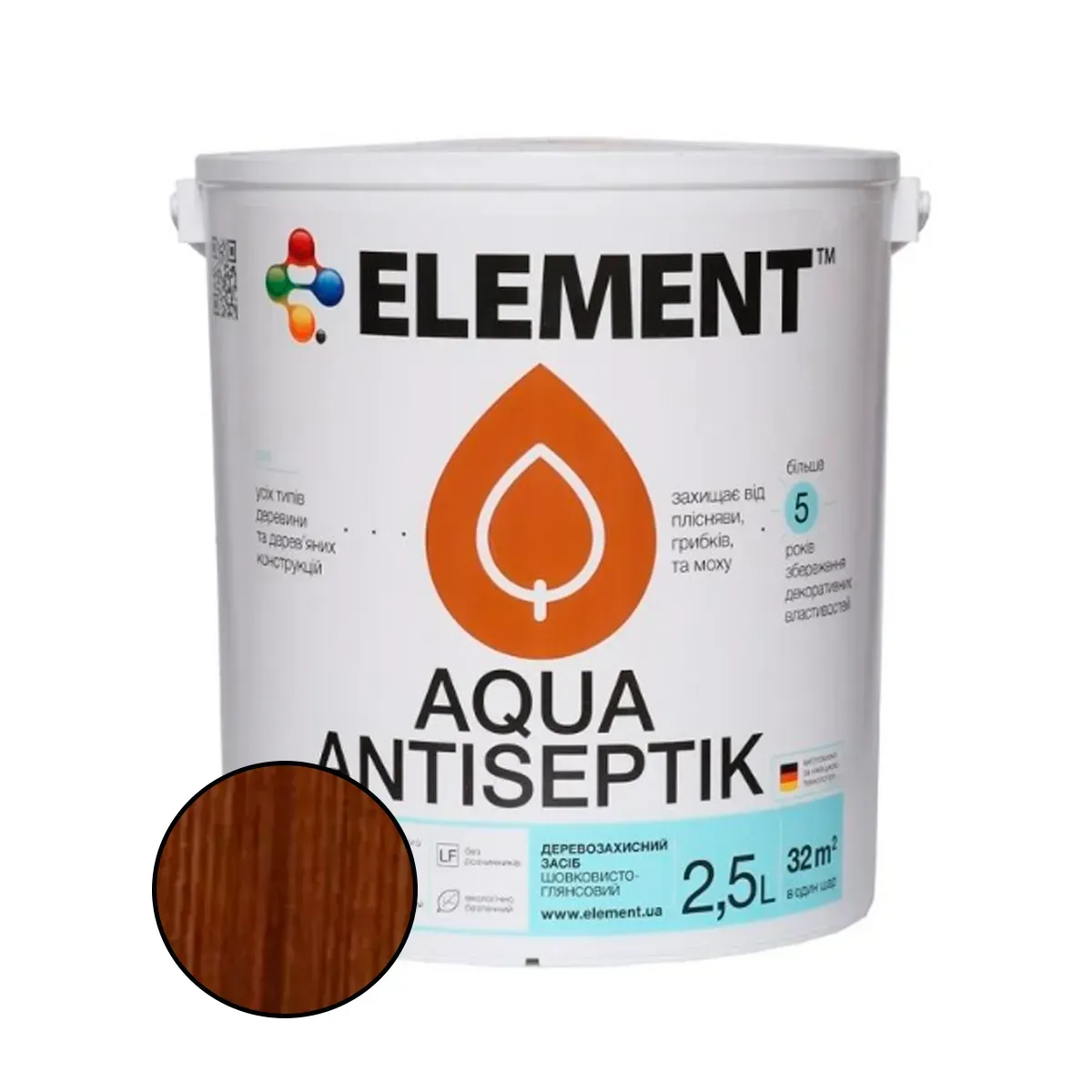 Антисептик для дерева Element Aqua Antiseptik 2,5 л Орех (2594969415) - фото 1