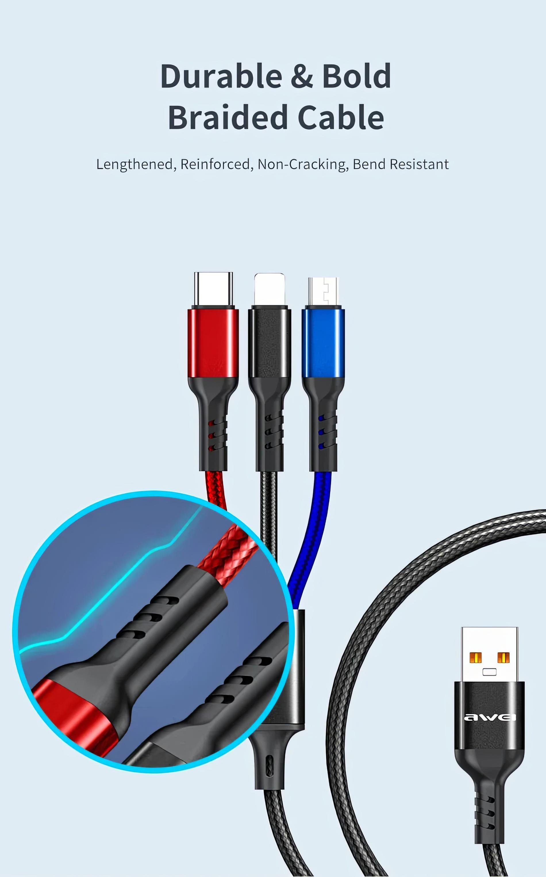 Кабель для зарядки телефона Awei CL-971 3в1 lightning/Micro usb/Type c (1010610-Other) - фото 7