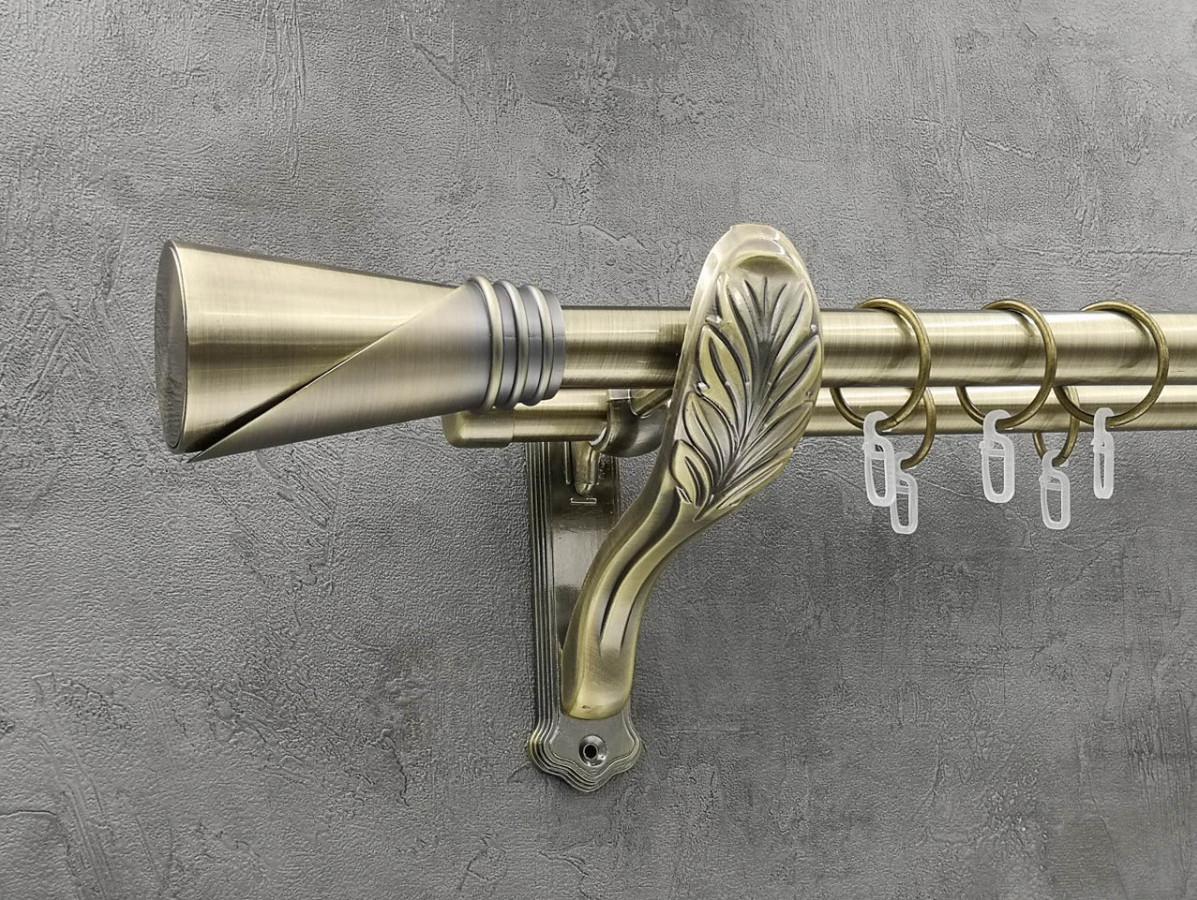 Карниз Quadrum Дункан гладкая штанга двойной ретро 25/19 мм 320 см Антик (262048801)