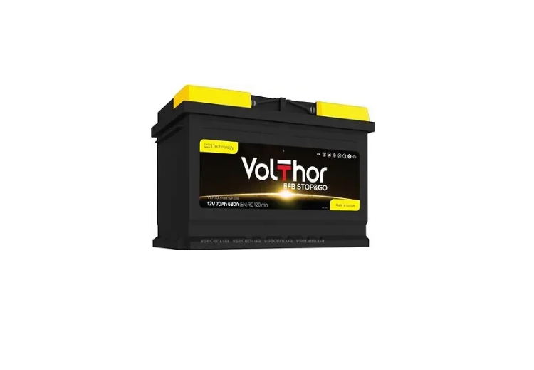 Акумулятор автомобільний правий VolThor AGM Stop&Go 680А 70Ah + R