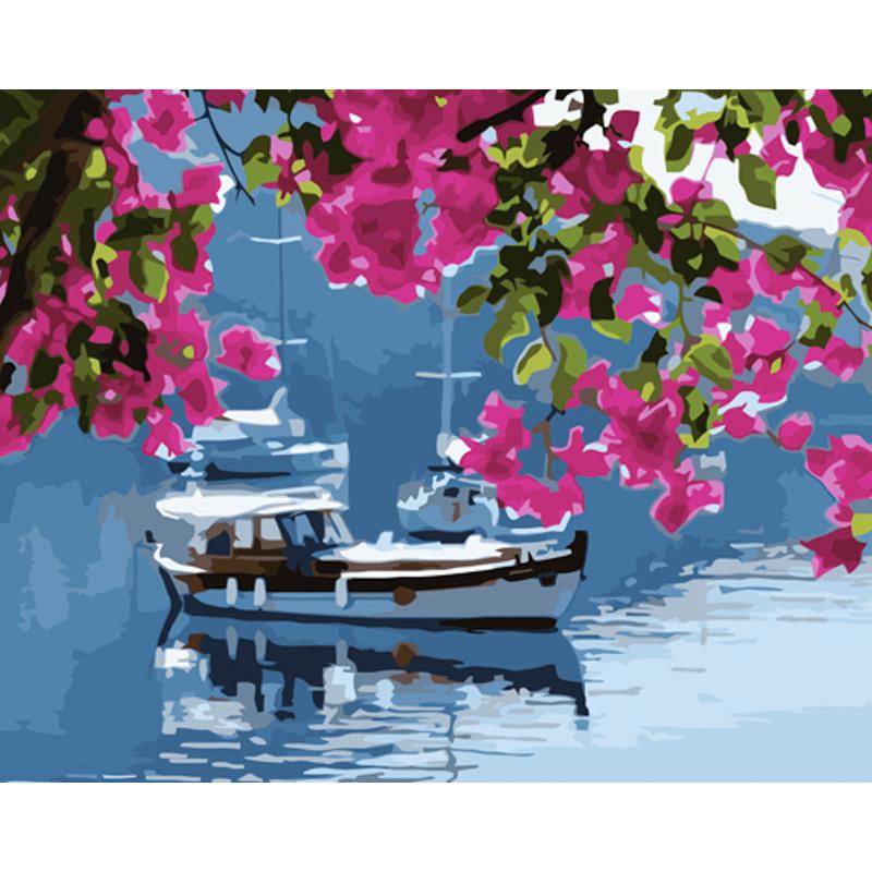 Картина по номерам Strateg Премиум Корабль на воде с лаком 40х50 см (GS1250)