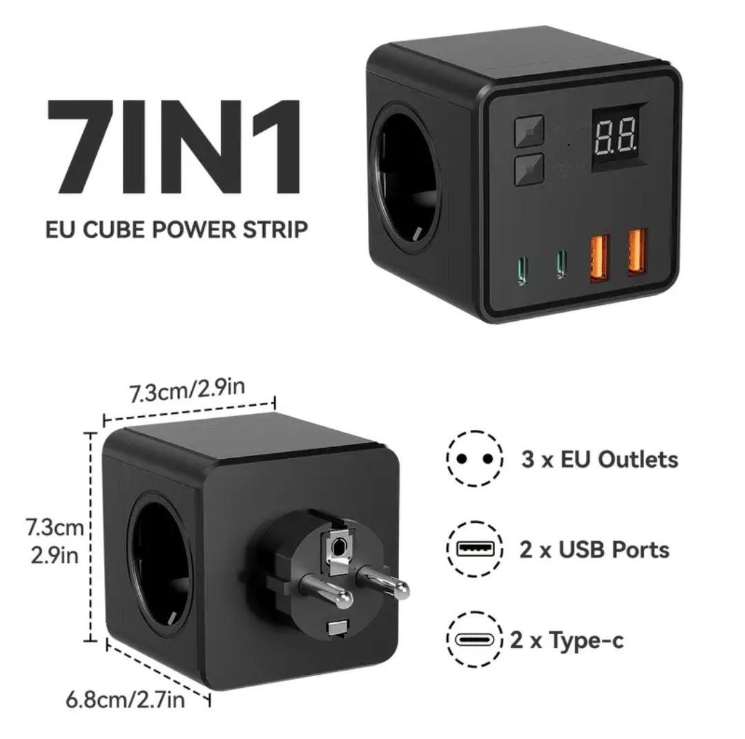 Подовжувач-розгалужувач 7в1 3x 250 В 10 А 4xUSB з вимикачем мережевий Чорний (2531068695) - фото 11