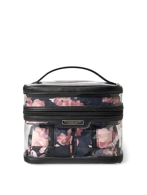 Набір косметичок 4в1 Train Case б'юті кейс Victoria's Secret принтом квітів Чорний з рожевим (2716249279)