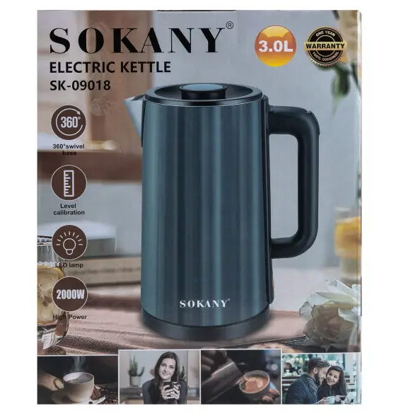 Электрочайник Sokany SK-09018 дисковый 3 л Малахит - фото 7