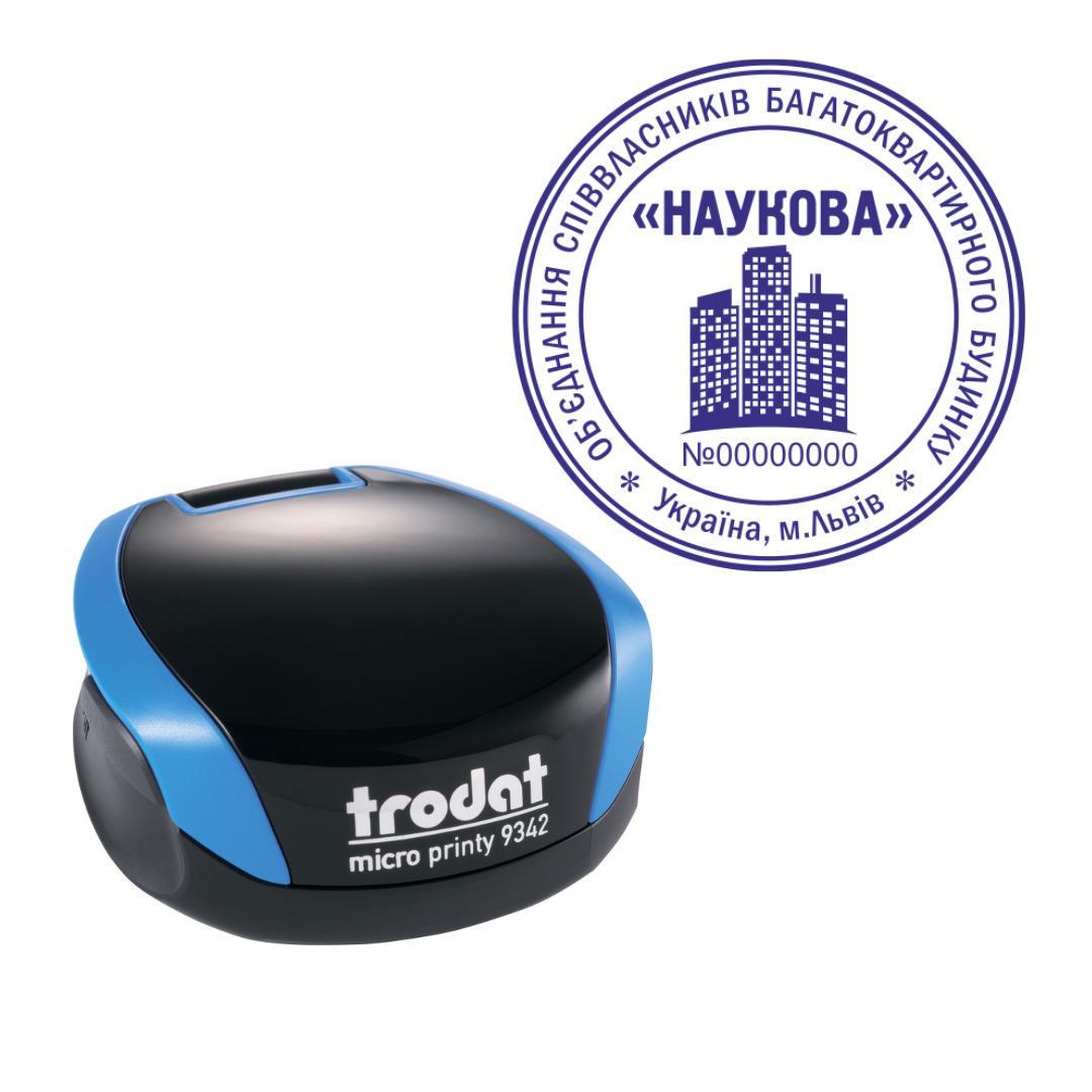 Печать ОСМД на карманном оснащении Trodat Micro Printy 9342 d 42 мм Синий (О6/9342/BL)