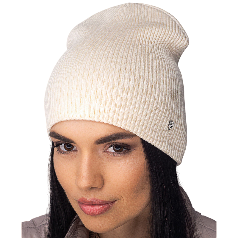 Шапка жіноча Leks ВЕГАС вовняна подвійна без відвороту подовжена рубчик One size Карамельний (121028) - фото 1