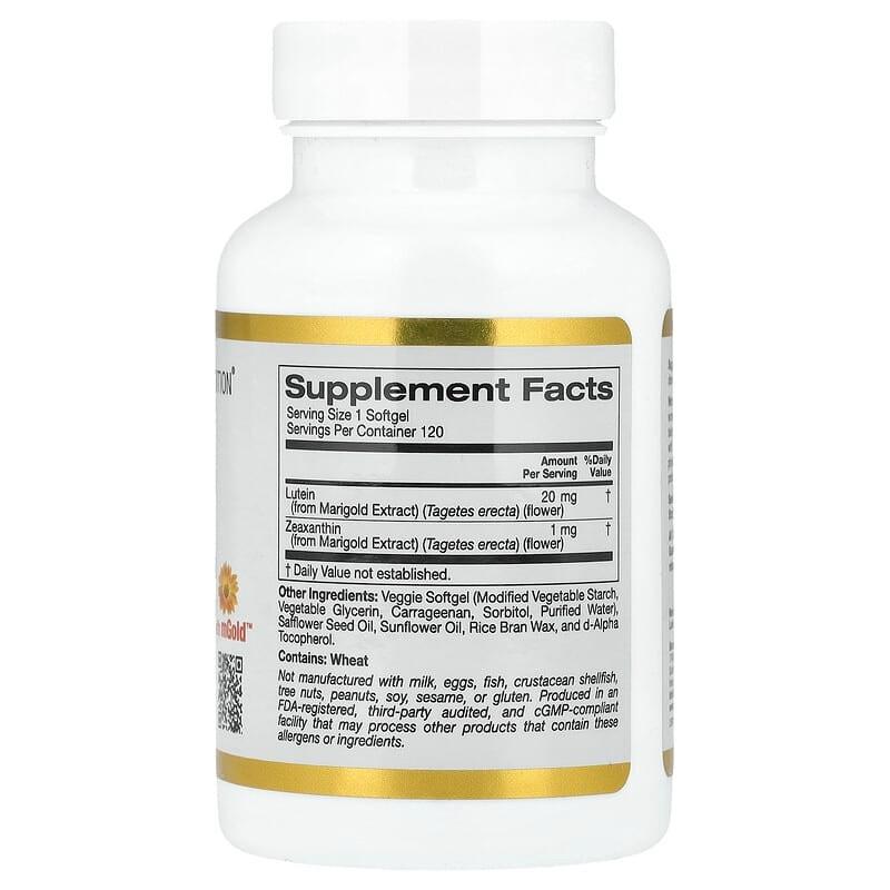 Лютеин с зеаксантином California Gold Nutrition Lutein 20 мг 120 капс. - фото 2