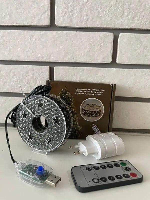 Гірлянда Роса USB з пультом 1000 LED 100 м Білий теплий/Зелений дріт (34763) - фото 2 Гірлянда Роса USB з пультом 1000 LED 100 м Білий теплий/Зелений дріт (34763) - фото 2