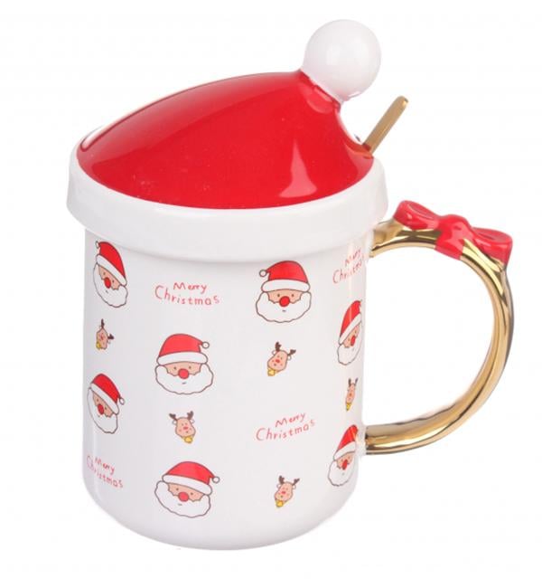 Кружка новогодняя Санта с ложкой 400 мл керамика