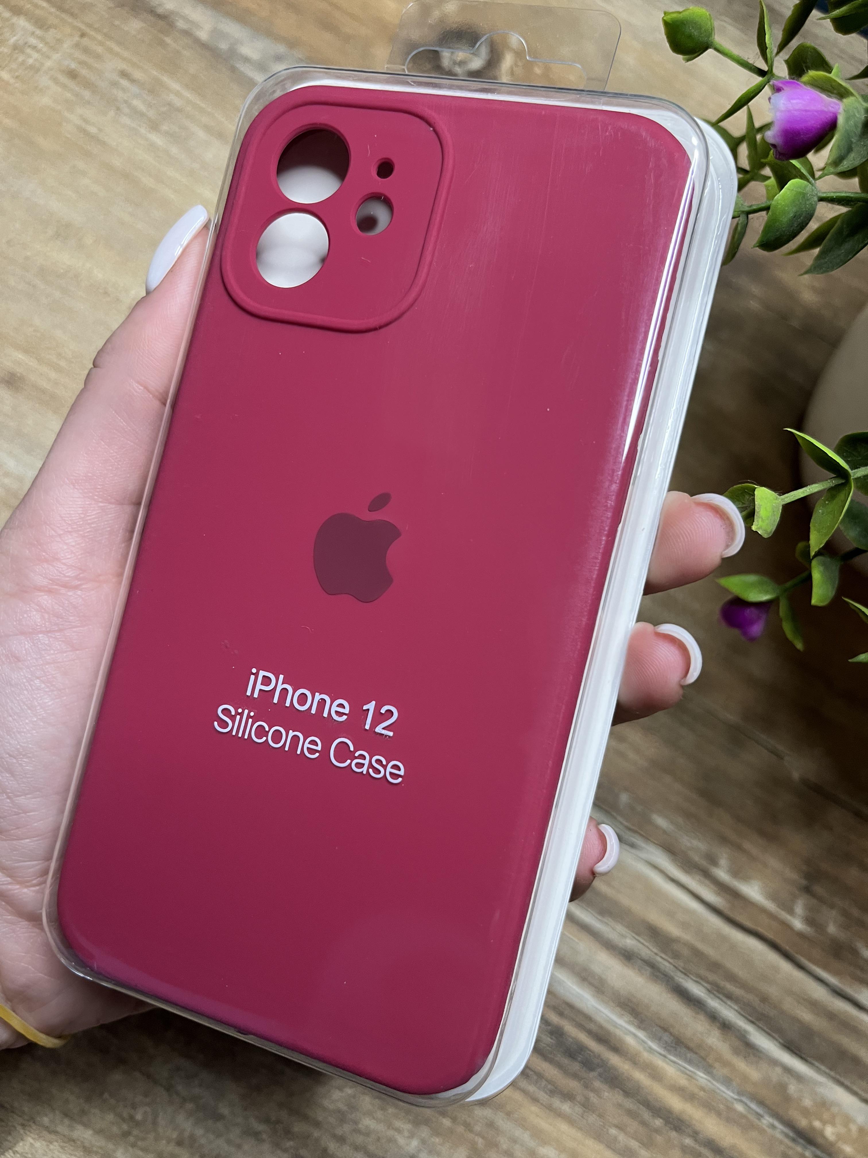 Чехол накладка на iPhone (Айфон) 12 квадратные борта silicone case full camera Apple