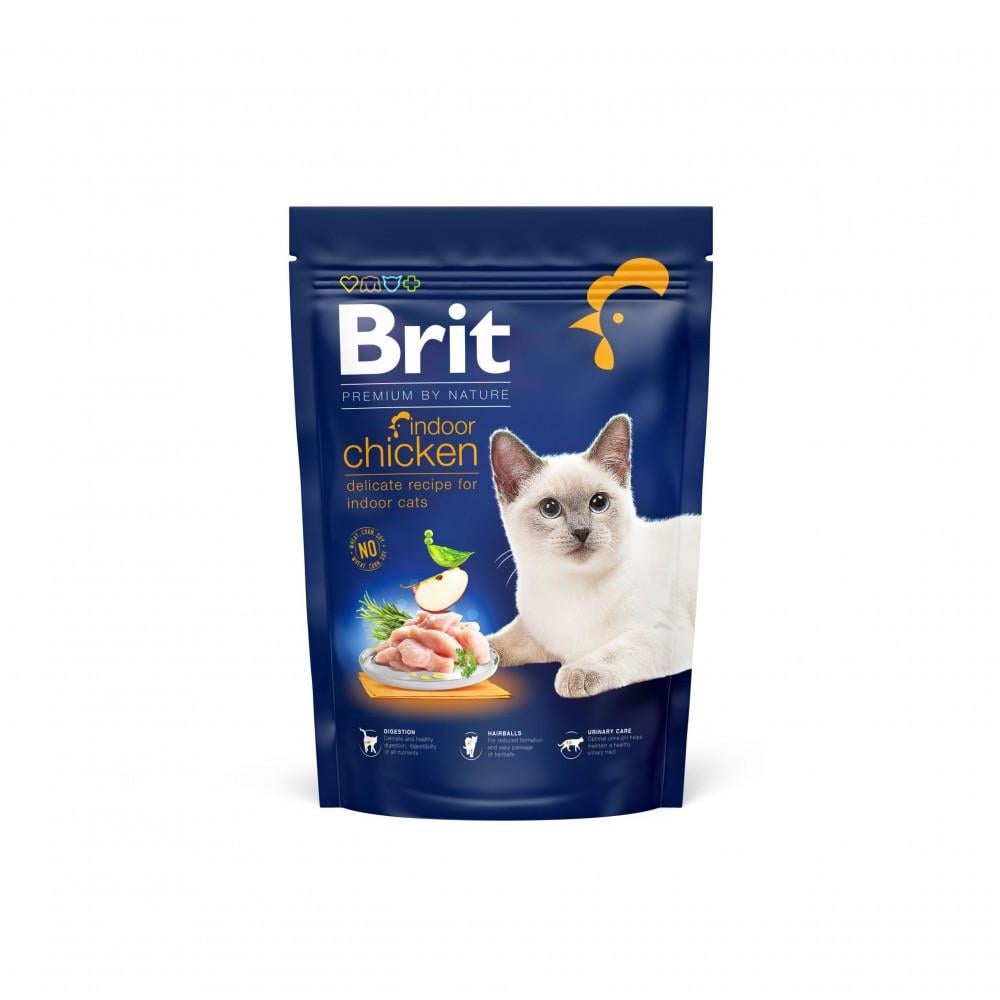 Корм сухой Brit Premium Cat by Nature Indoor для взрослых домашних кошек с курицей 800 г (34806703)