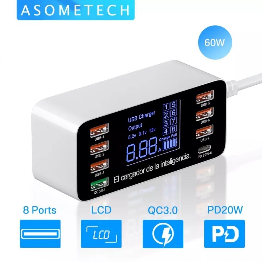 Зарядний пристрій мережевий Asometech 60W PD3.0 QC3.0 8 USB (25397294) - фото 8 Зарядний пристрій мережевий Asometech 60W PD3.0 QC3.0 8 USB (25397294) - фото 8
