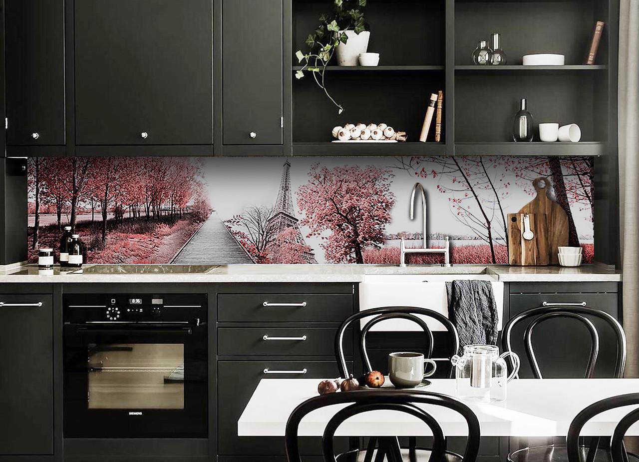 Кухонный фартук Романтическая алея из самоклеющейся виниловой пленки 60х300 см Розовый