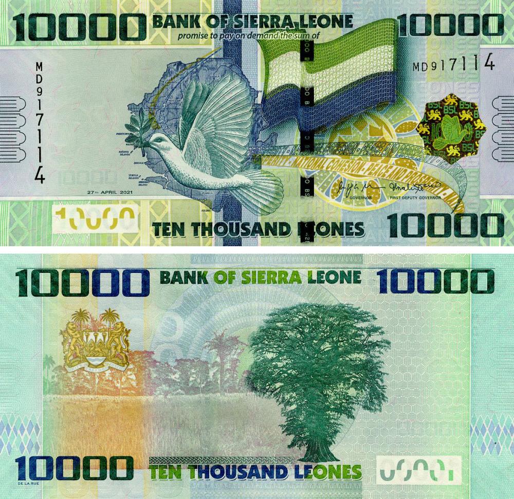 Колекційна банкнота Сьєрра-Леоне 10000 леоні 2021 UNC Птах-Голуб P33 (Б21526)