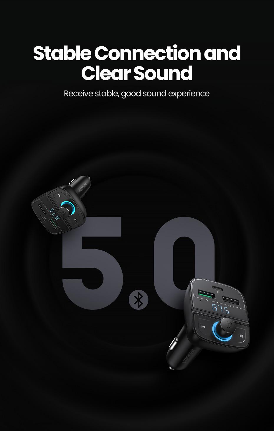 Автомобильное зарядное устройство UGREEN CD229 Bluetooth FM Transmitter Black (11294393) - фото 12 Автомобильное зарядное устройство UGREEN CD229 Bluetooth FM Transmitter Black (11294393) - фото 12