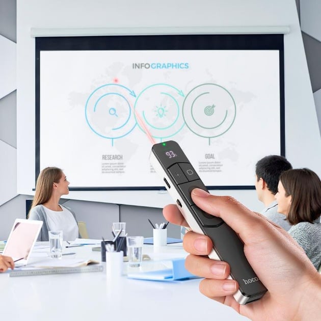 Указка лазерна бездротова Hoco GM202 USB 2,4 GHz 100 м Li-ion 180 мАг червоний лазер LCD дисплей Сірий (70571c8b) - фото 7