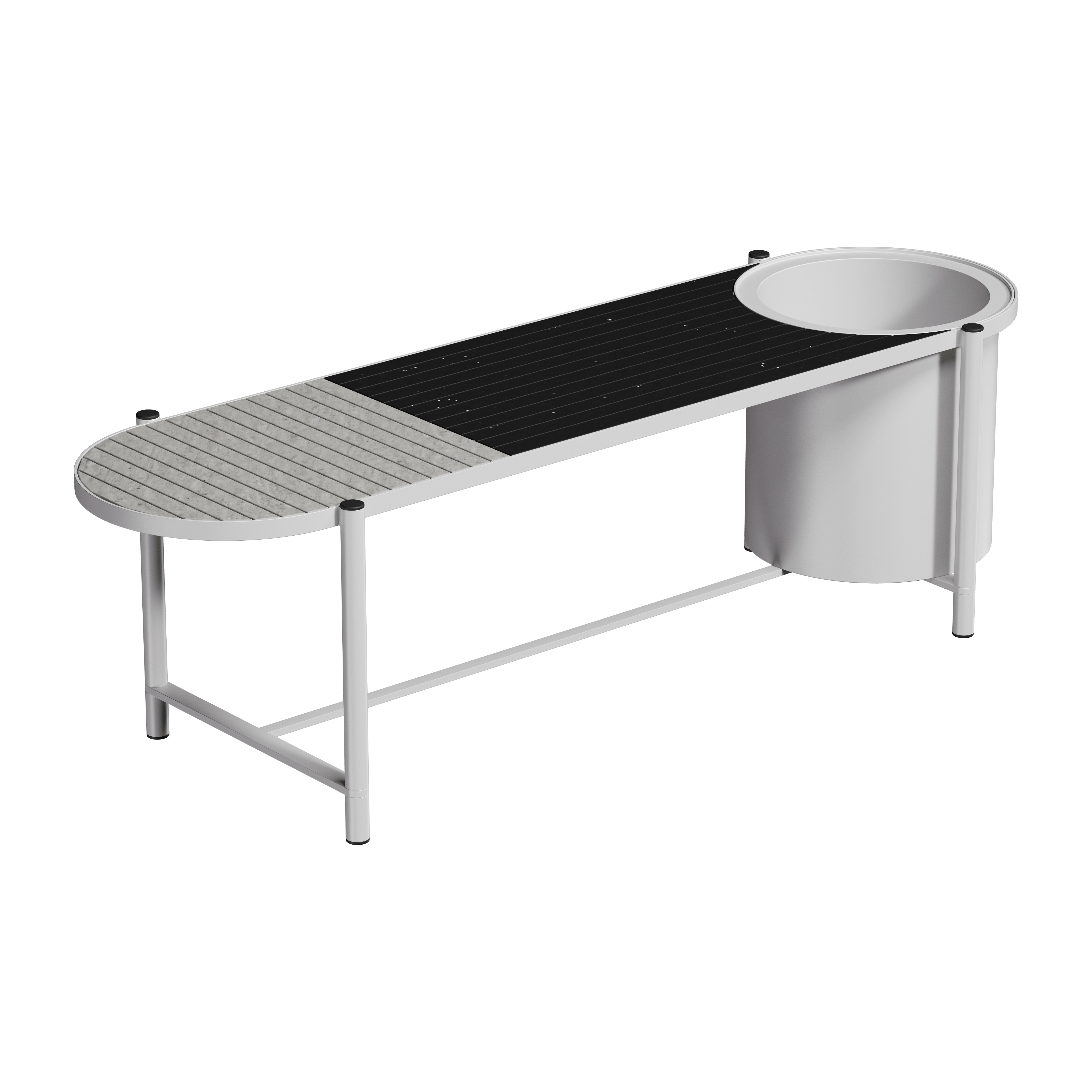 Лавка овальна з корзиною Recast Plastic 150х45х40 см Чорно-сірий/білий (WBK1000)