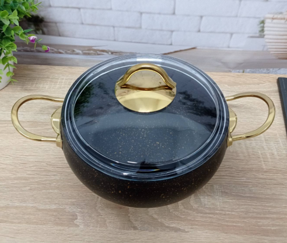 Каструля з кришкою OMS з антипригарним покриттям для газу/без індукціі 2 л Золотий (30654572) - фото 4