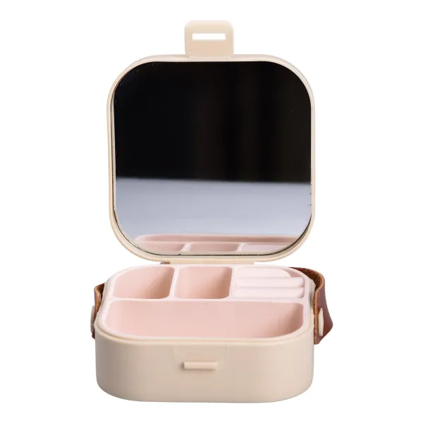 Ящик для украшений Mini Box с зеркалом 9х9х3,8 см Бежевый (HP-5-27BE)
