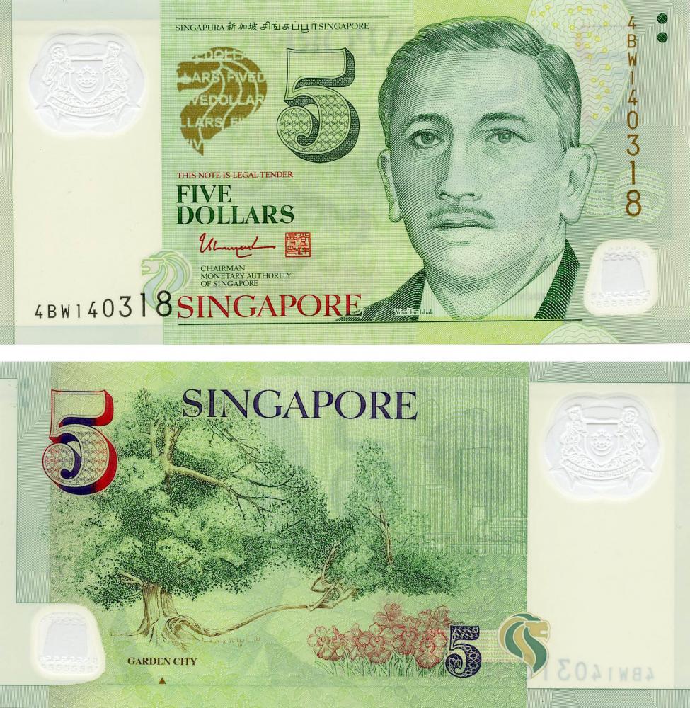 Колекційна банкнота Сінгапур 5 доларів 2005 UNC один трикутник P47d (Б05656)