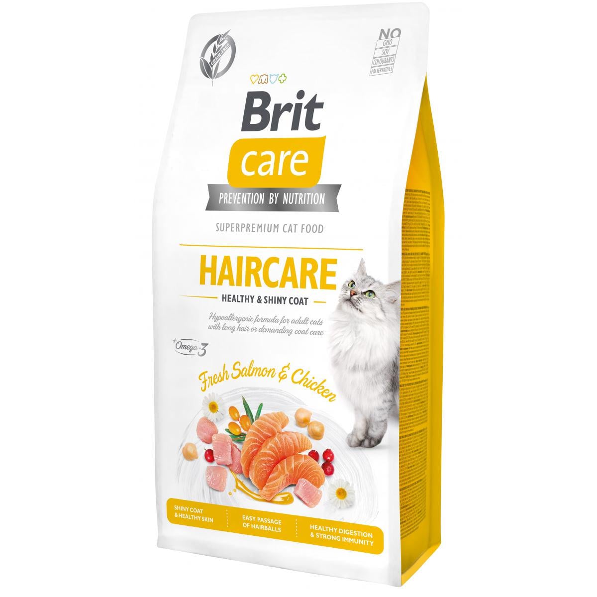 Корм для кошек с длинной шерстью Brit Care Haircare Healthy & Shiny Coat с курицей и лососем 7 кг (171305)