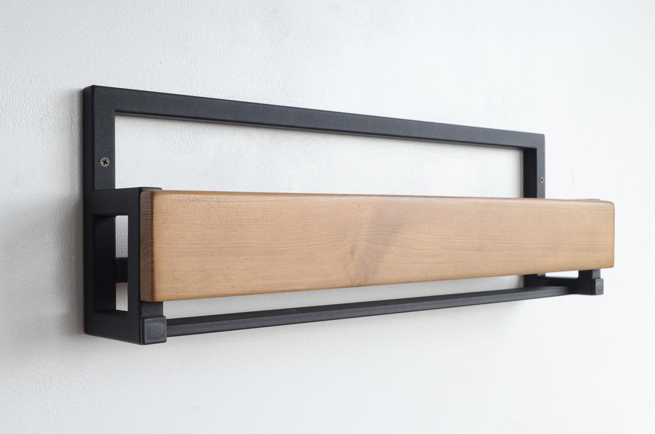 Полка для обуви настенная из дерева и металла 80х12х20 см Черный/Дуб (SR.MW-3.6) - фото 4
