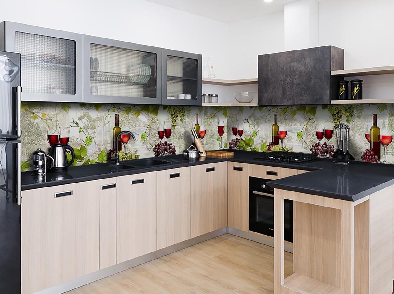 Кухонный фартук Вино на природе с самоклеющейся виниловой пленки 65х250 см Зеленый