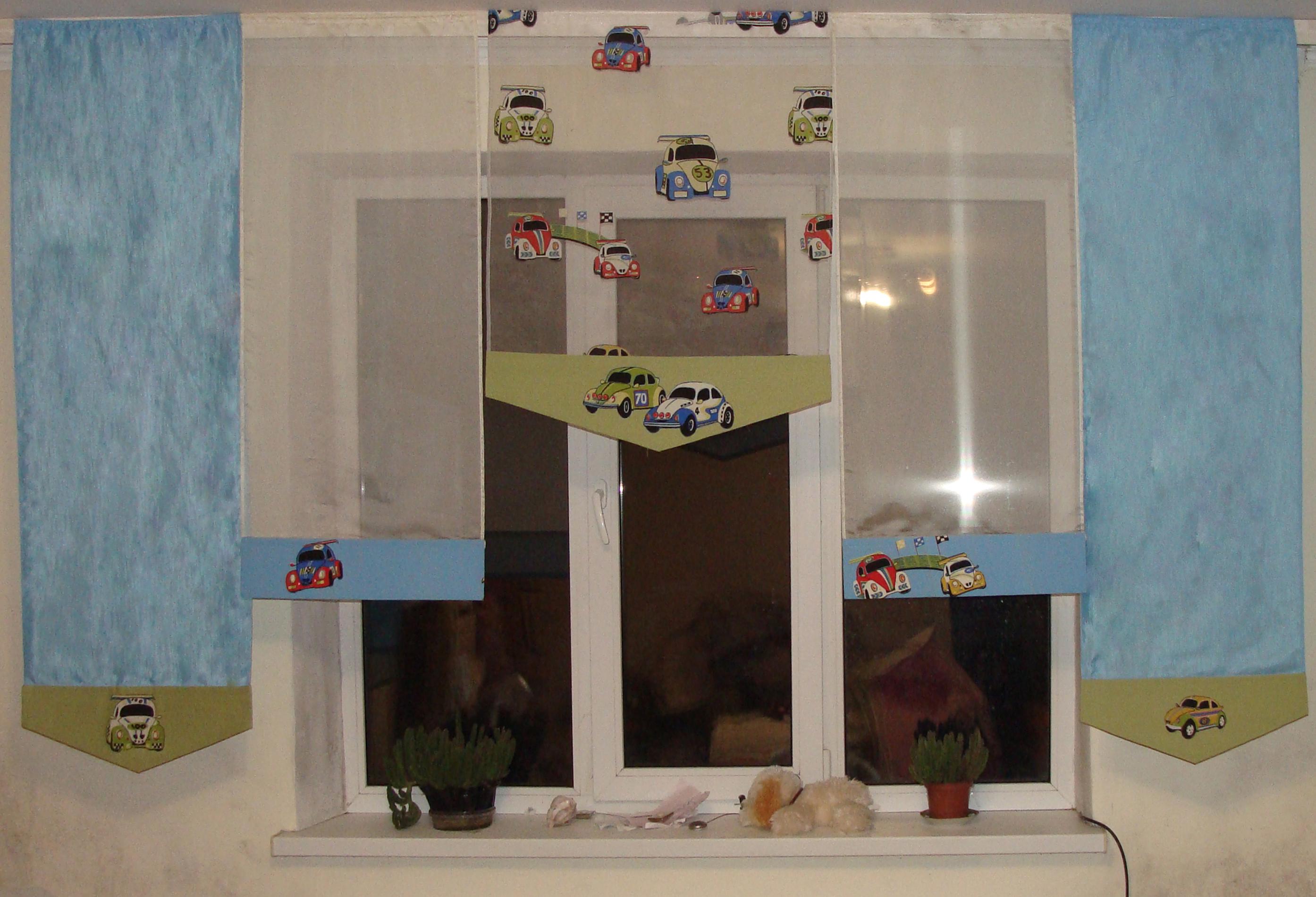 Комплект панельных занавесок Firanka Тачки 5 шт. карниз 250 см Голубой с салатовым (1_7п)