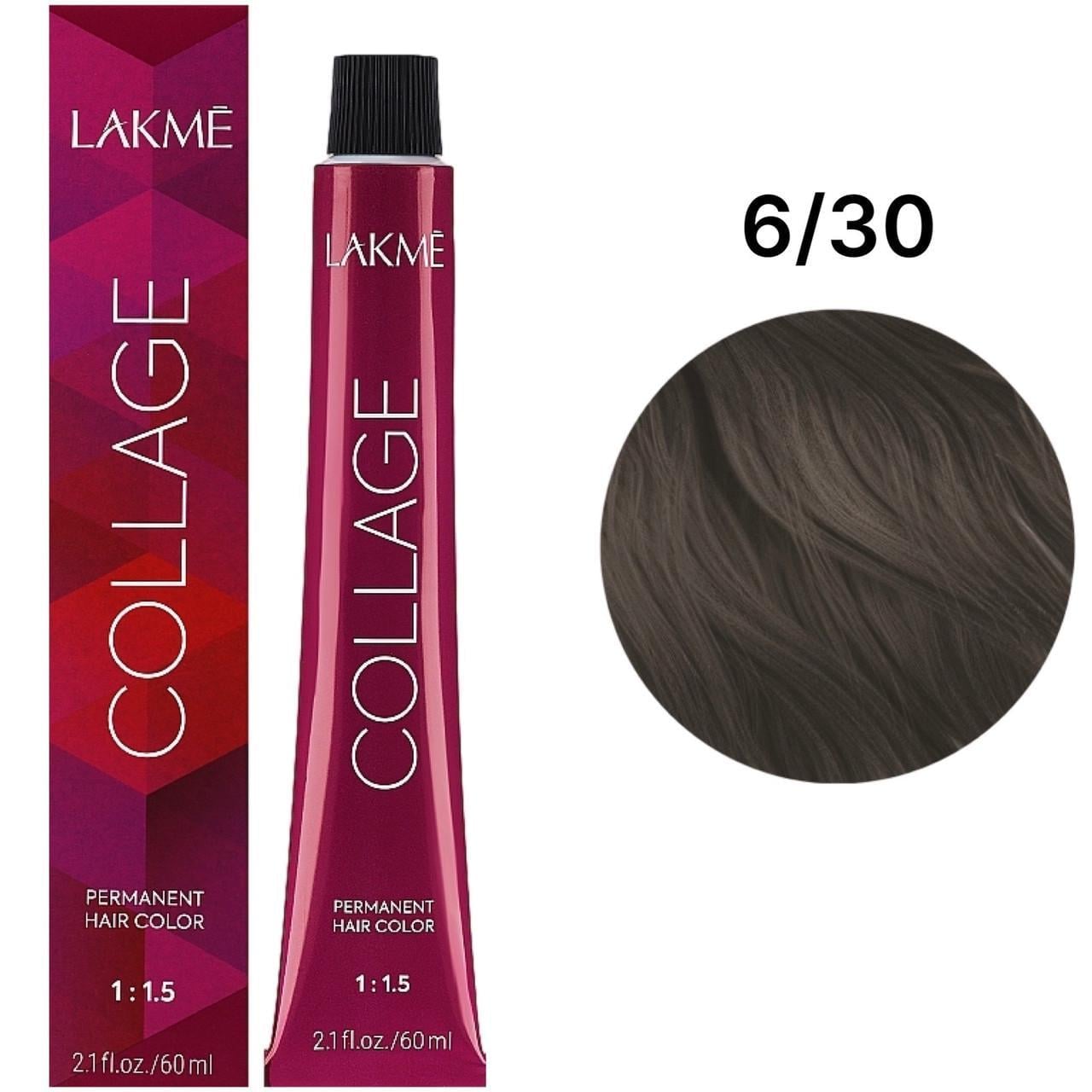 Краска для волос стойкая Lakme Collage Creme Hair Color 6/30 Темный блондин золотистый 60 мл