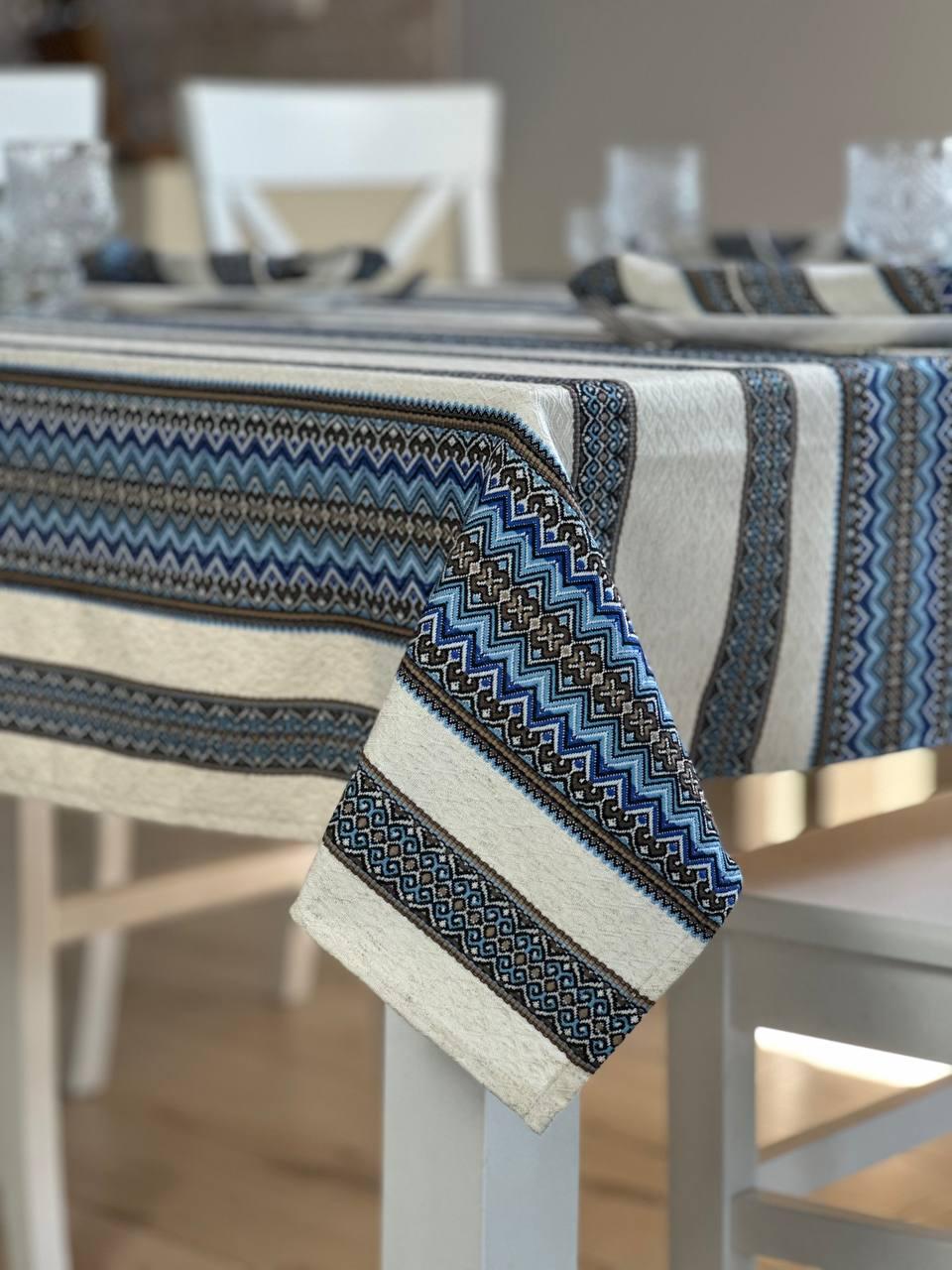 Скатерть льняная Украинский орнамент прямоугольная 300x145 см Синий/Коричневый (40034-p5) Скатерть льняная Украинский орнамент прямоугольная 300x145 см Синий/Коричневый (40034-p5)