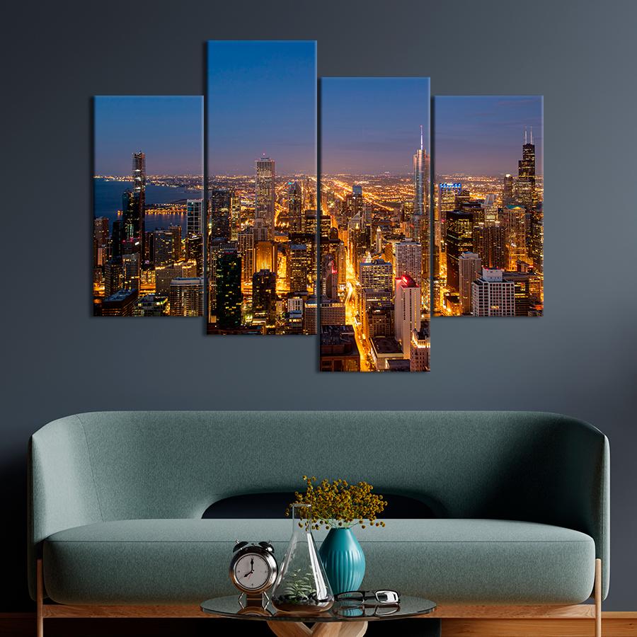 Картина город Сияние вечернего Чикаго 129x90 см (A822-4)