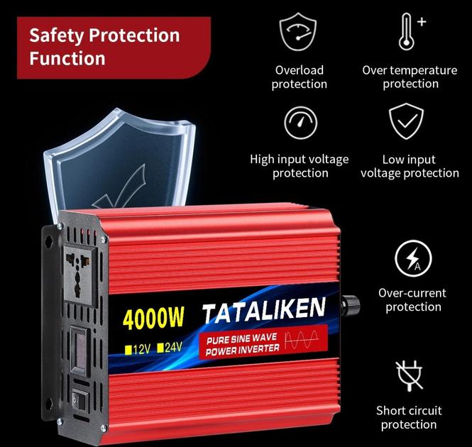 Перетворювач напруги 24 вольт Tataliken 4000 W 24-220V DC/AС - фото 5 Перетворювач напруги 24 вольт Tataliken 4000 W 24-220V DC/AС - фото 5