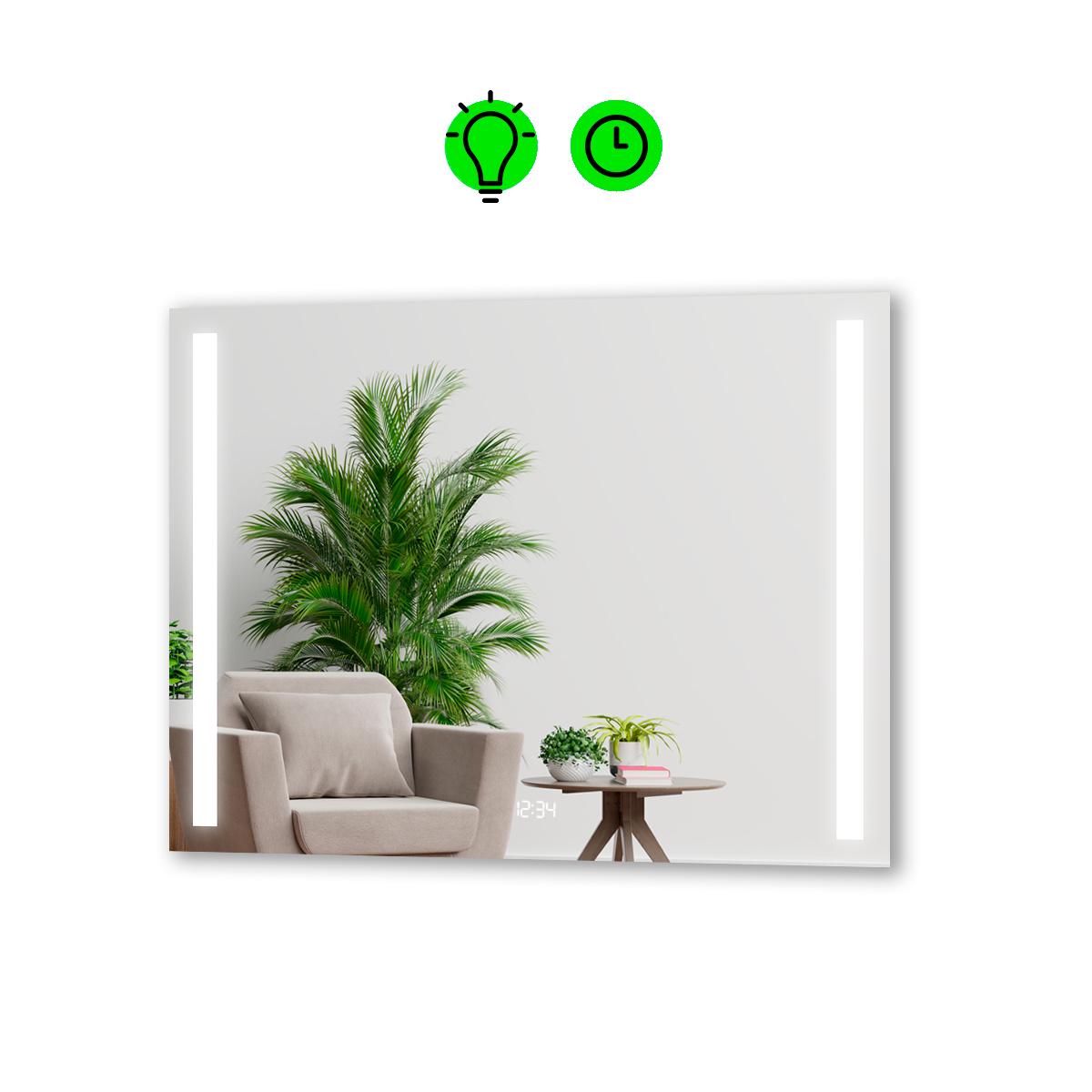 Зеркало с LED подсветкой Adelita с облегченным корпусом и часами 800x600 мм (13296706)